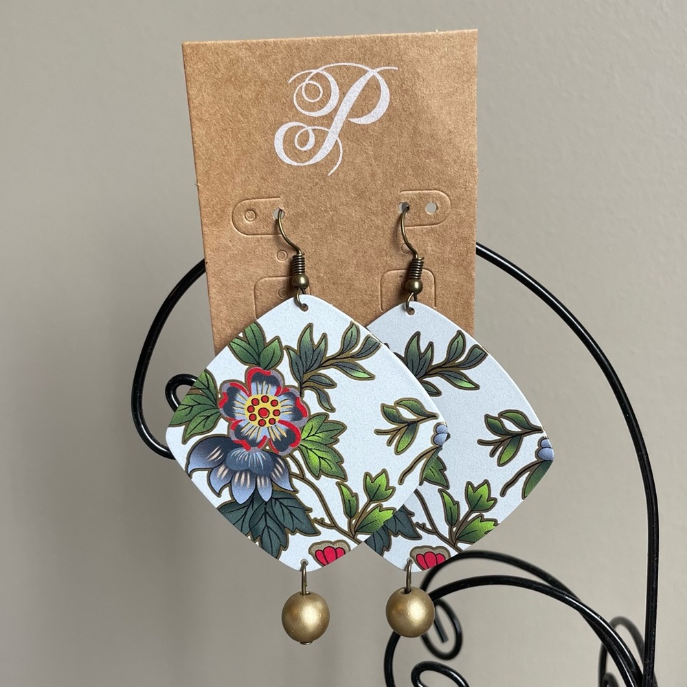 Plunder Green and White Botanical Earrings